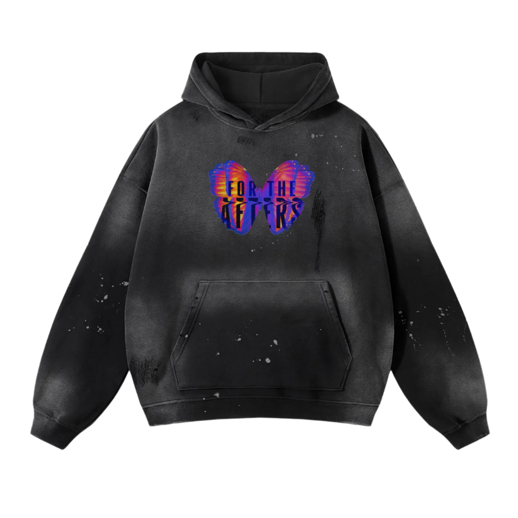 This is For the Afters | Vintage Wash Frayed Fleece Hoodie (Black)