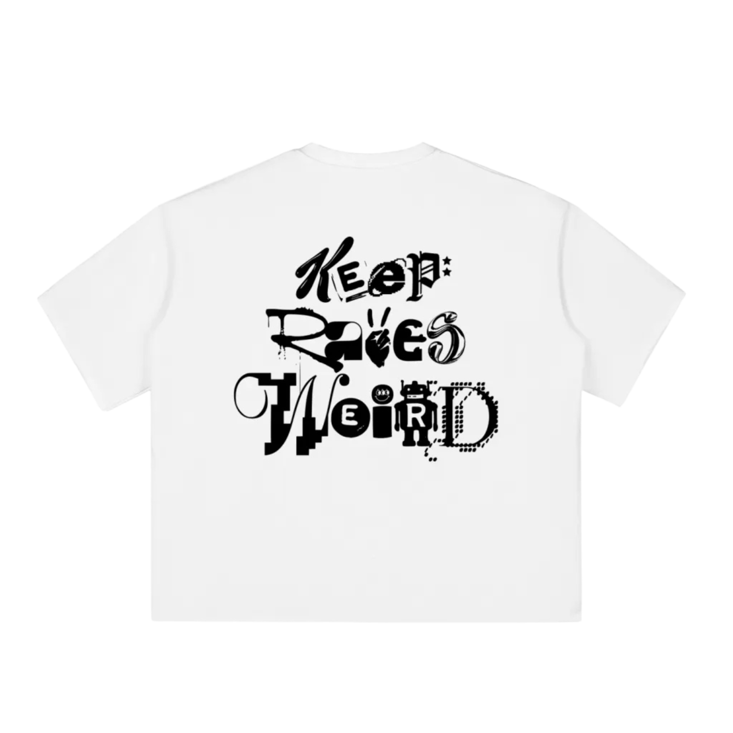 Keep Raves Weird - Boxy Half-Sleeve Raw-Edge T-Shirt