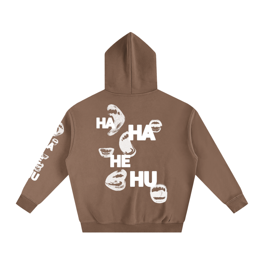 Ha Ha He Hoodie | Hoodie oversize en polaire imprimé sur la manche