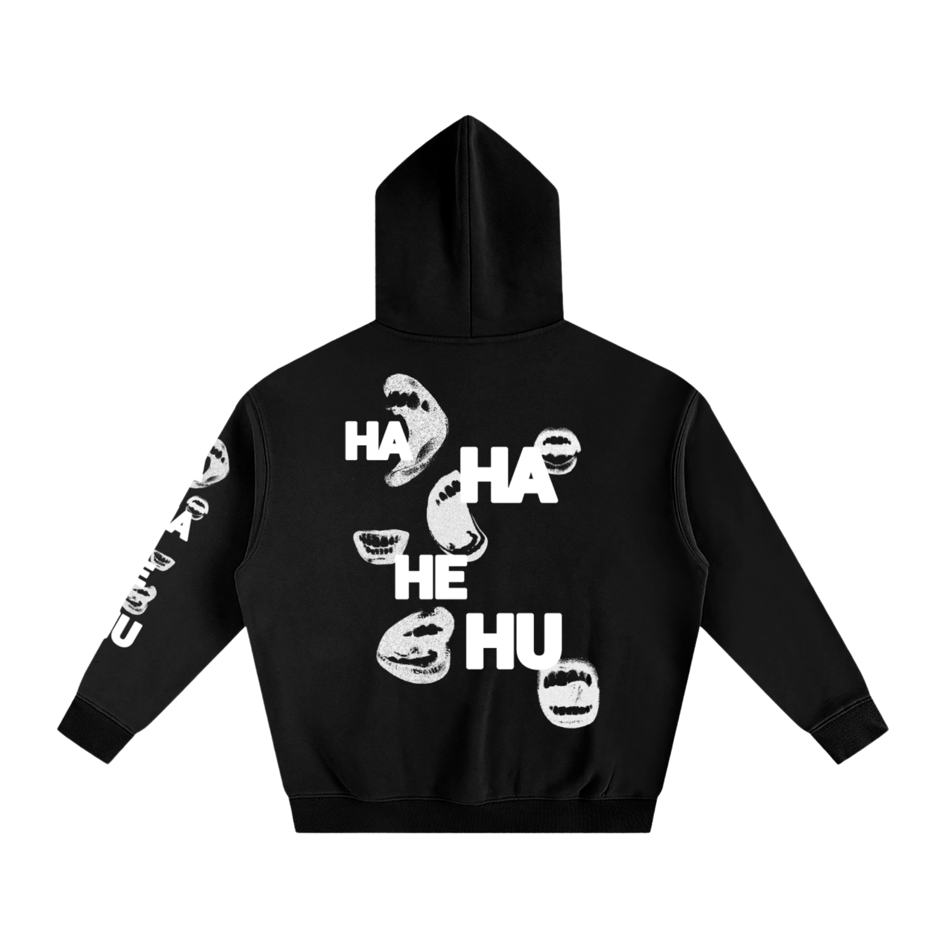 Ha Ha He Hoodie | Oversized Fleece Sleeve Print Hoodie