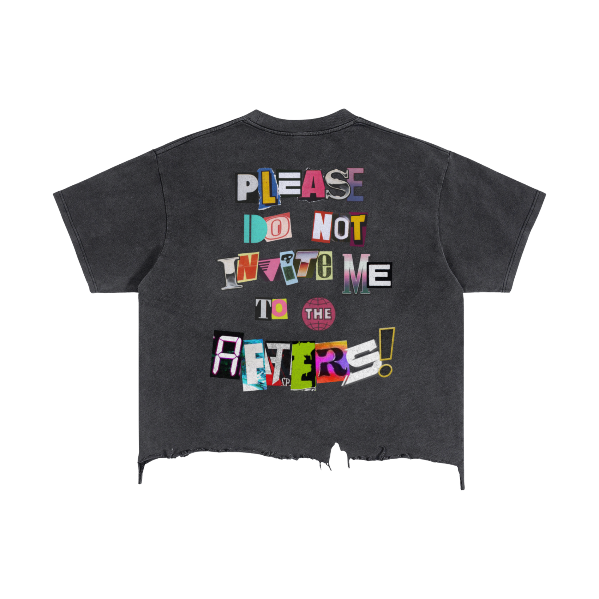 Ne m'invitez pas ! (À moins que...) | T-shirt Boxy à Ourlet Effiloché Effet Vieilli