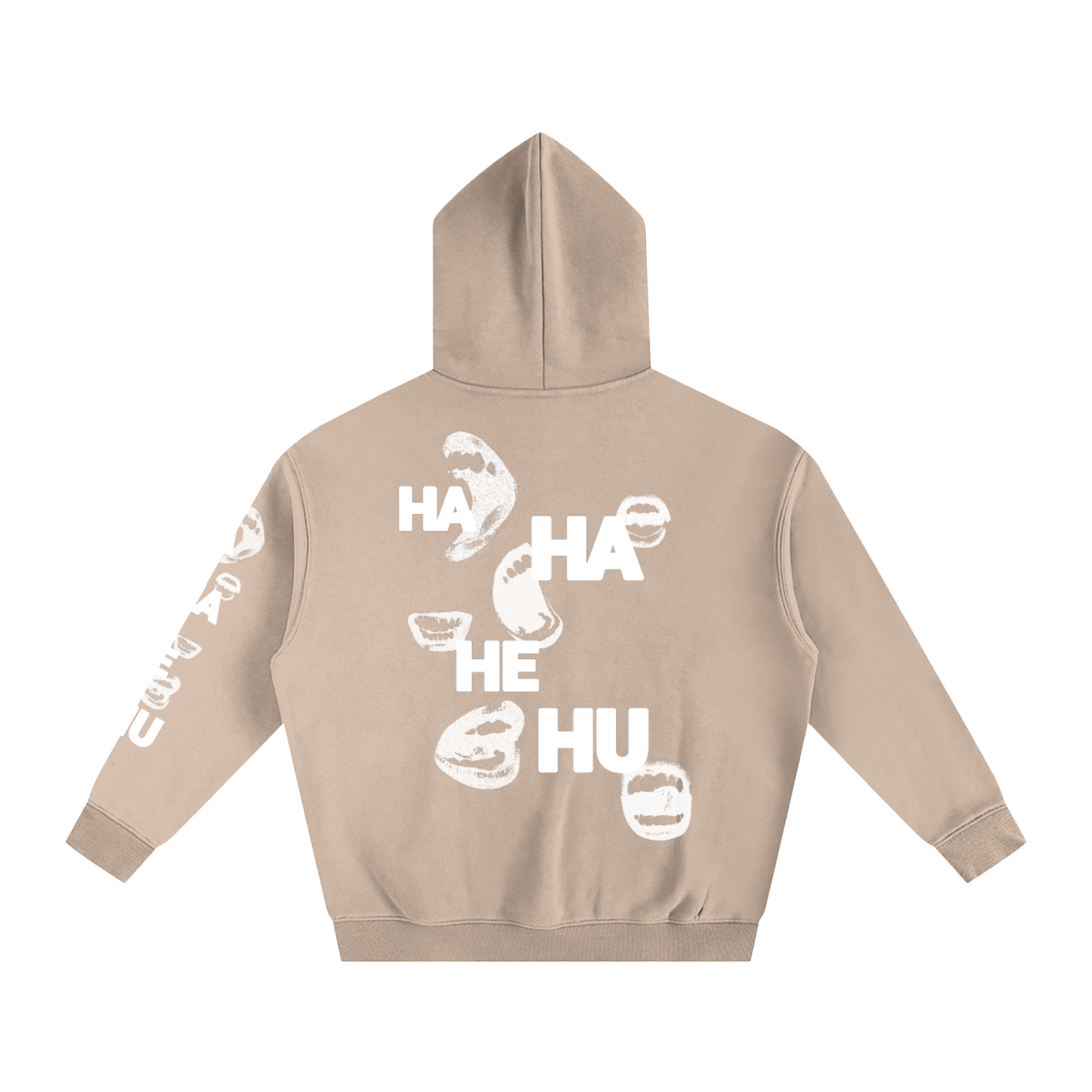 Ha Ha He Hoodie | Oversized Fleece Sleeve Print Hoodie