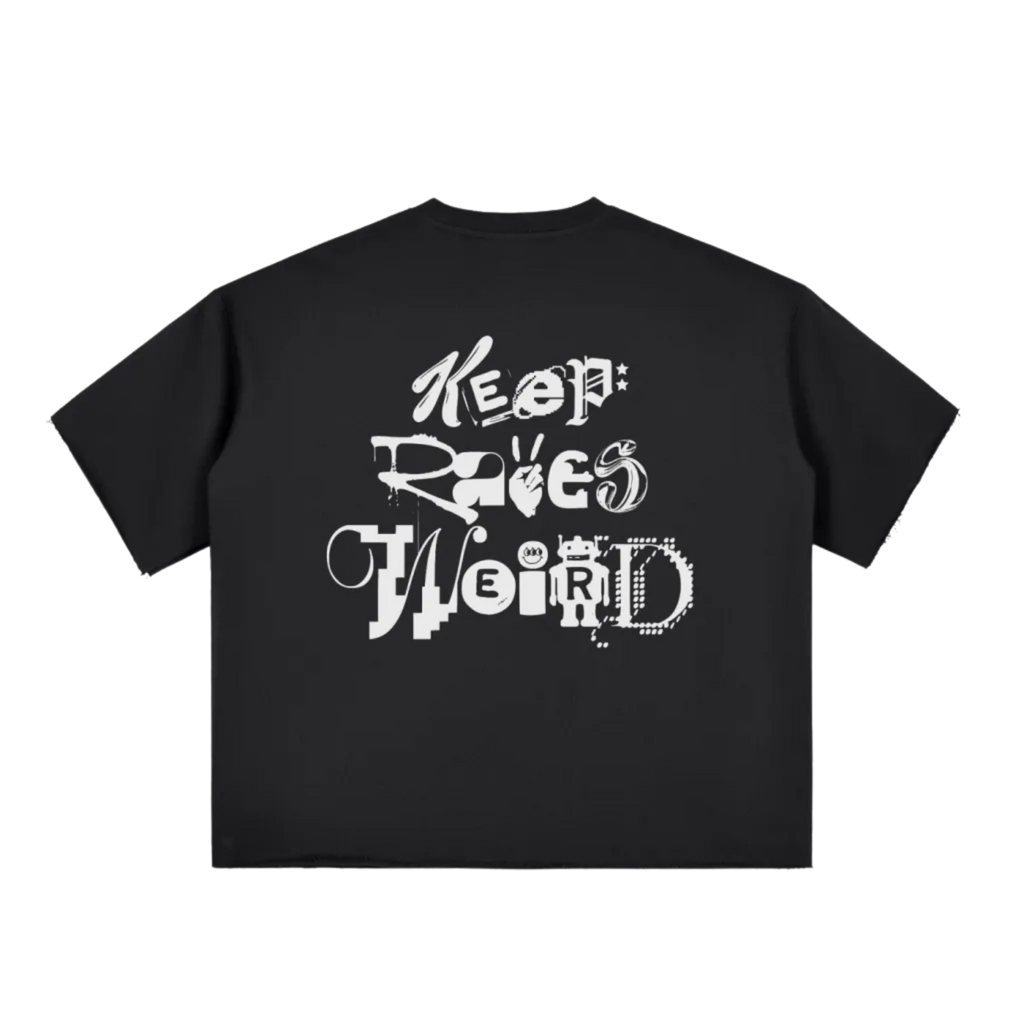 Keep Raves Weird | Boxy Half-Sleeve Raw-Edge T-Shirt