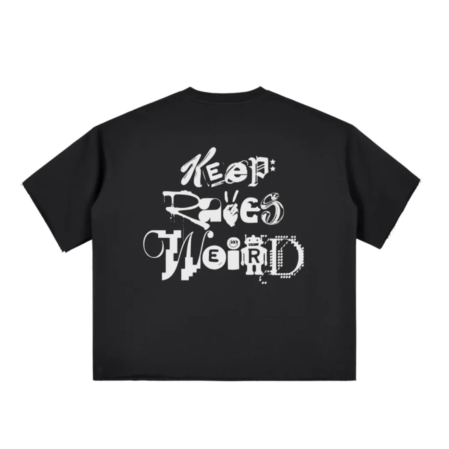 Keep Raves Weird | Boxy Half-Sleeve Raw-Edge T-Shirt