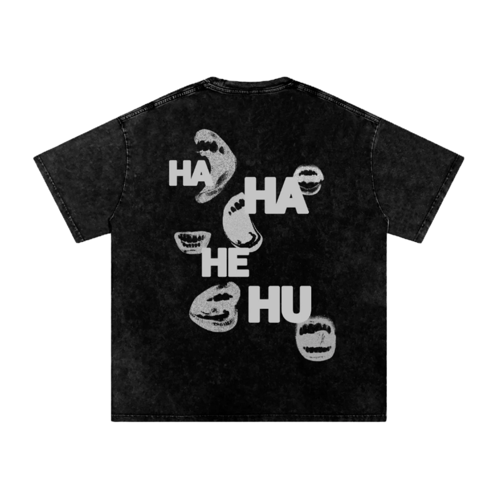HA HA HE HU - Acid Wash Oversized T-Shirt (Black)