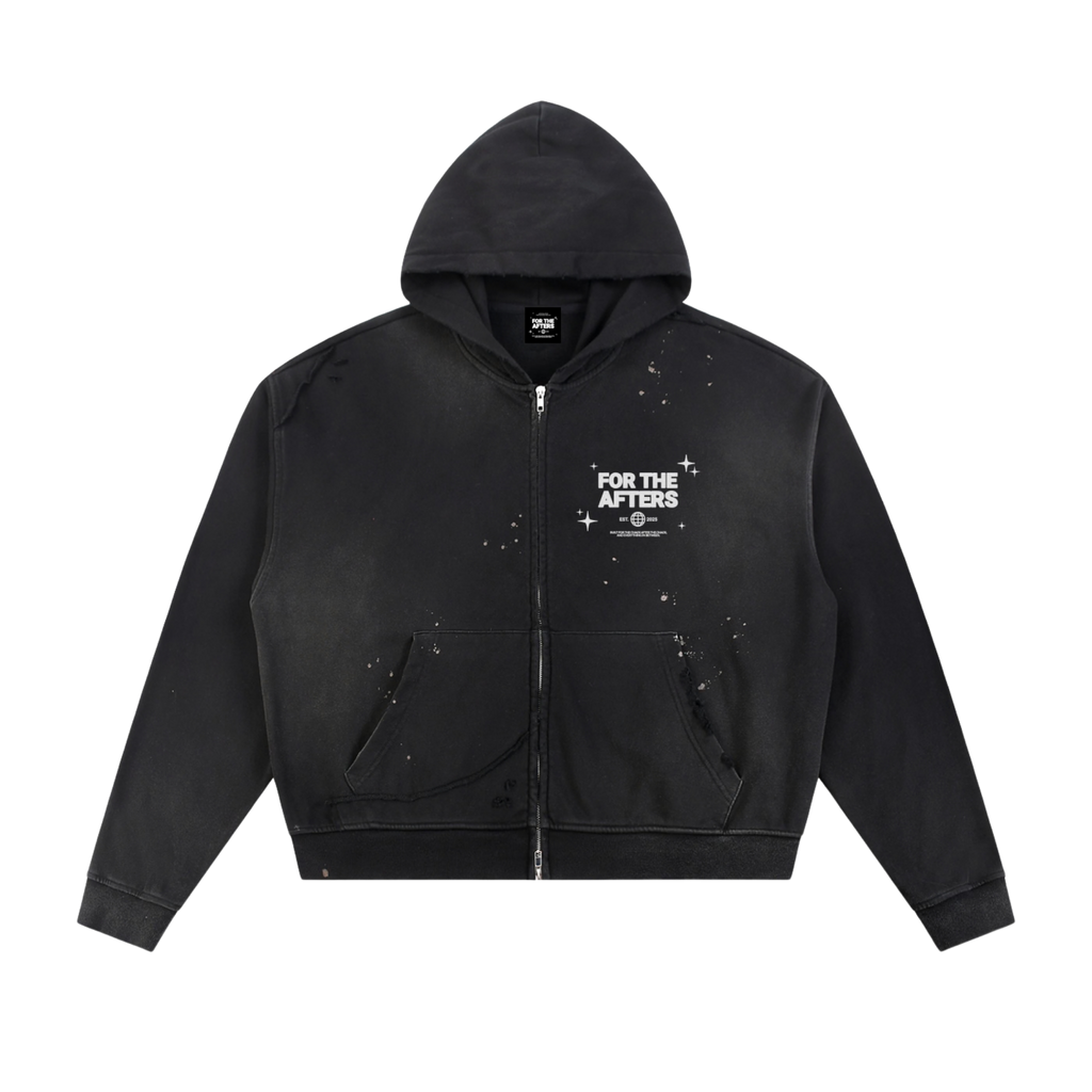 Conçu pour le chaos | Sweat à capuche double zip à bords effilochés Sun Fade
